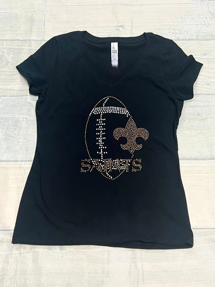 Team Apparel Women's New Orleans Saints V-Neck T-Shirt, Gray, Medium