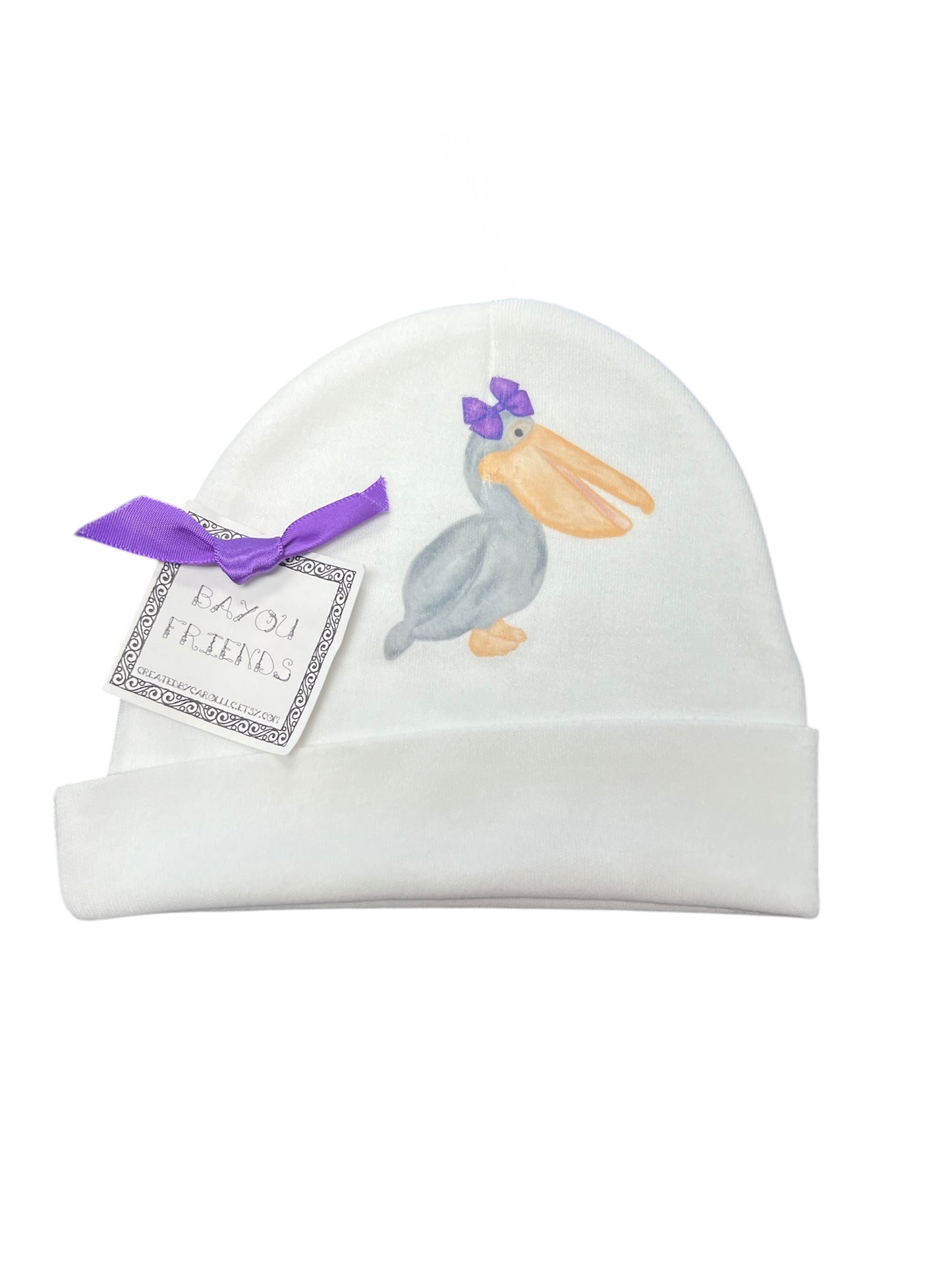 Pelican with a bow baby hat