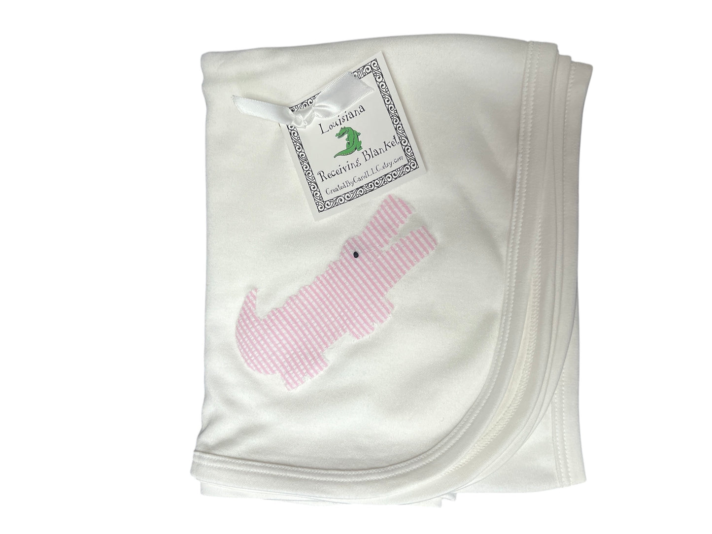 Pink Seersucker alligator Baby Blanket