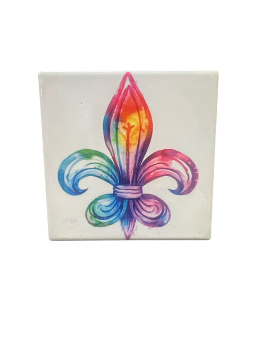Watercolor Fleur De Lis Coaster