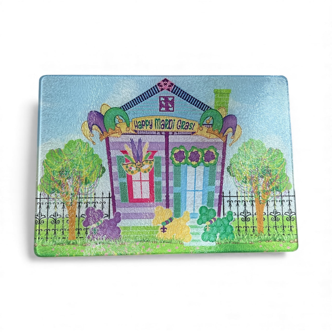Mardi Gras Shotgun house Cutting Board