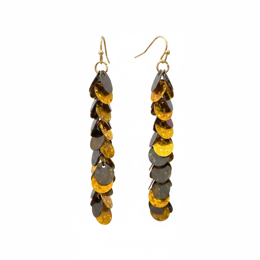 Black & Gold Sequin Drop Earrings