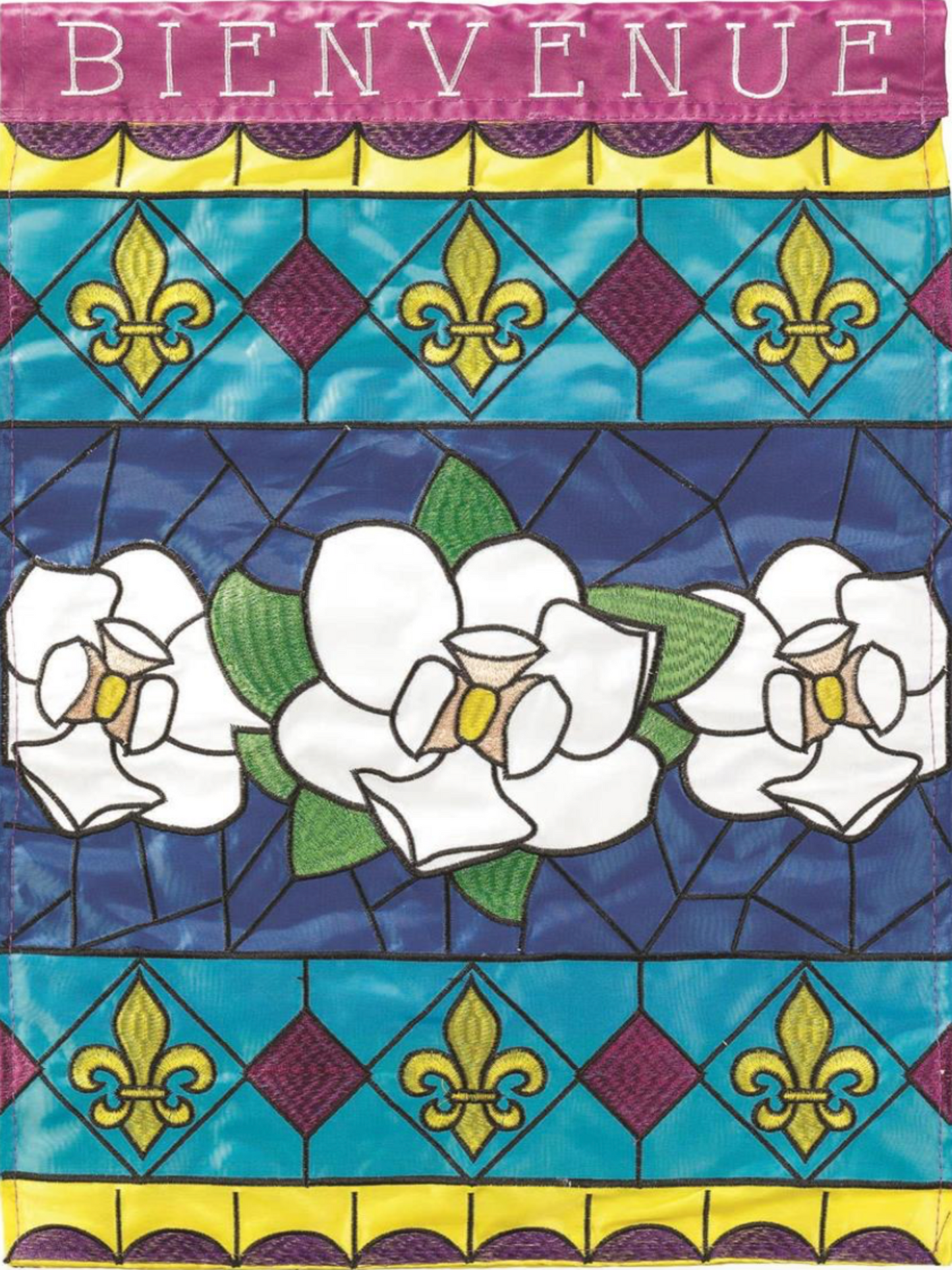 Bienvenue Magnolia stainglass house flag