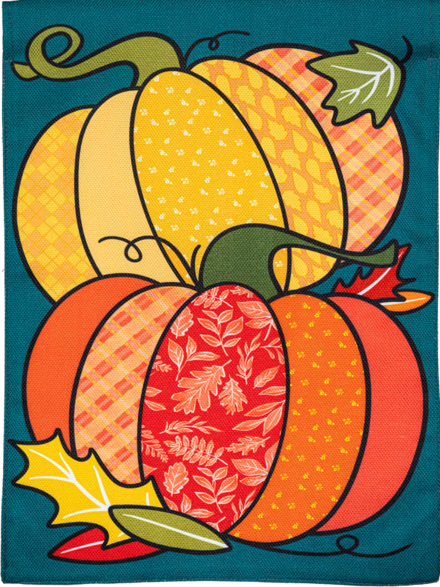 Quilted Pumpkins Burlap Garden Flag