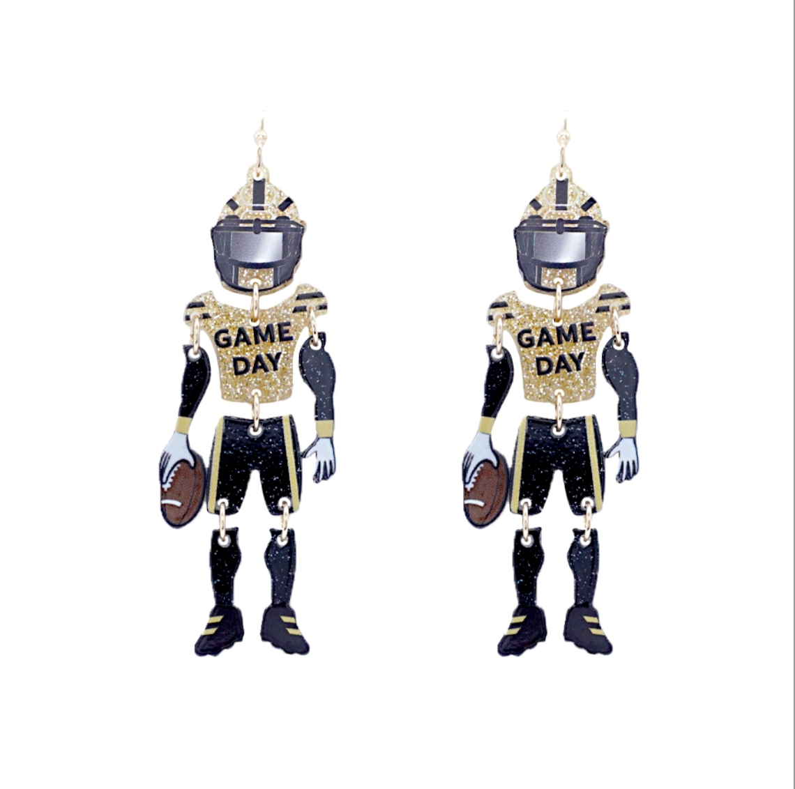 Black & Gold Football Player Earrings