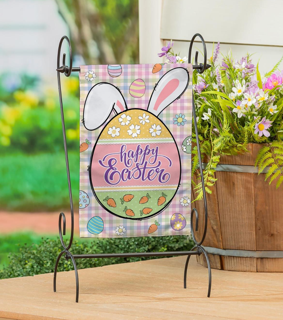 Gingham Easter Burlap Garden Flag