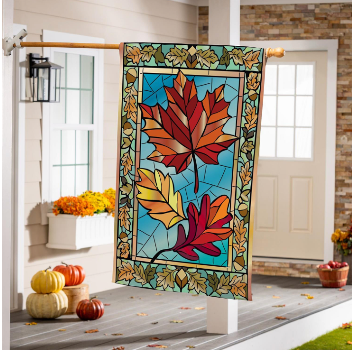 Autumn Leaves Stained Glass Flag