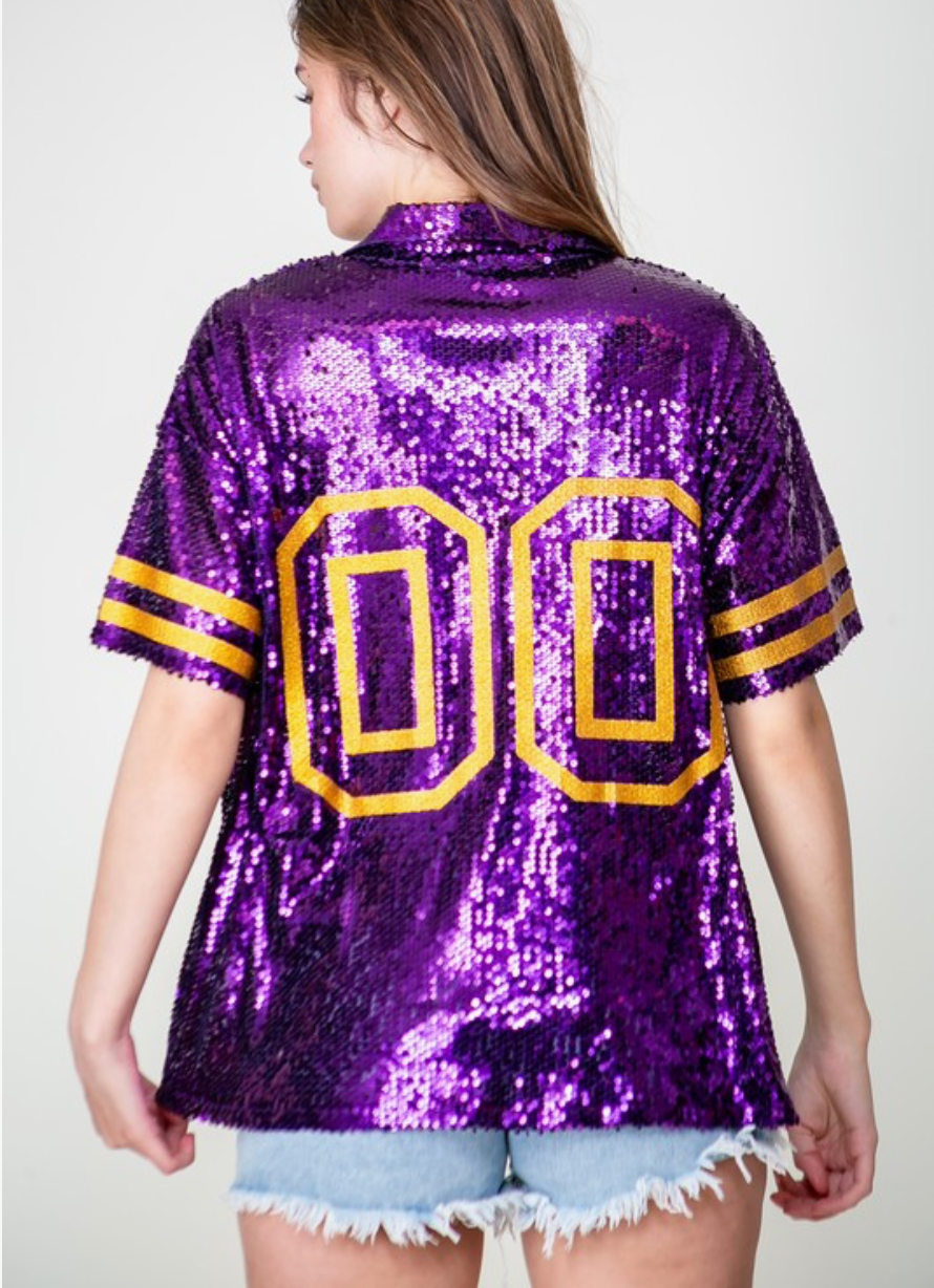 Purple Game day Sequin Button Up