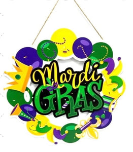 Mardi Gras door hanger with ornament design