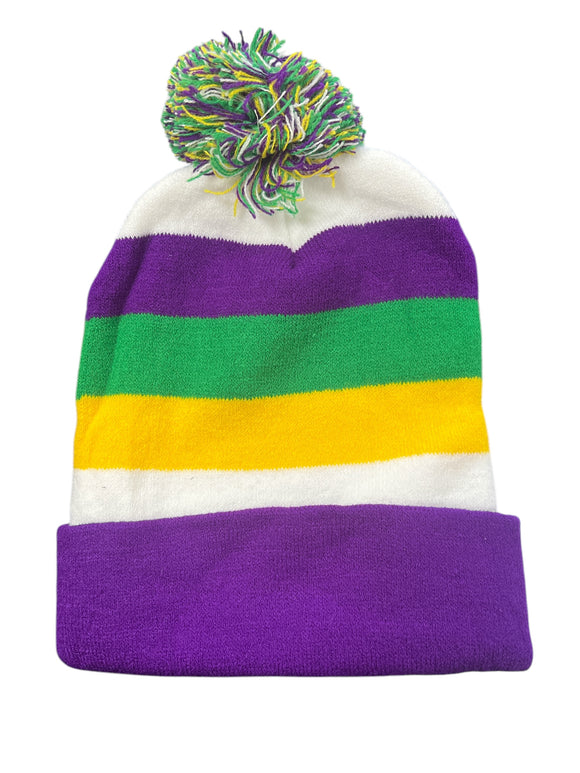 Mardi Gras purple green and yellow striped beanie