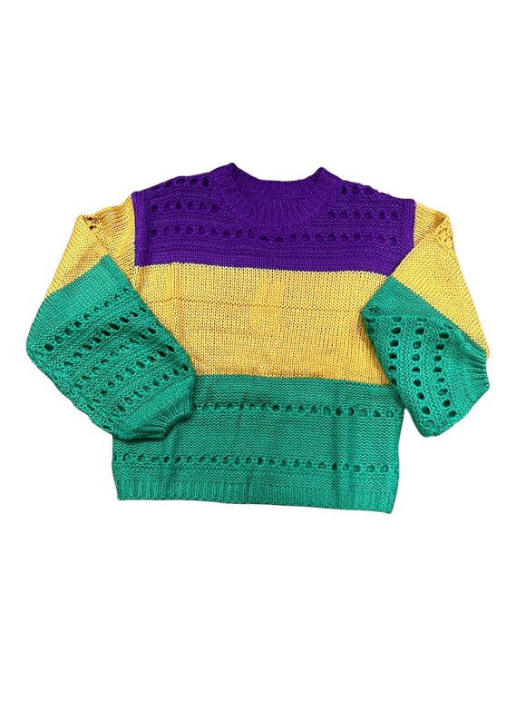 Mardi Gras open knit sweater