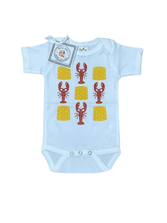 Crawfish with corn baby onesie