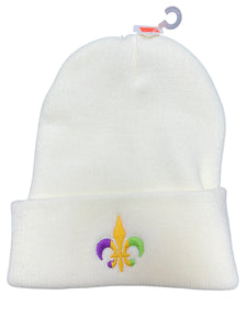 White mardi gras beanie