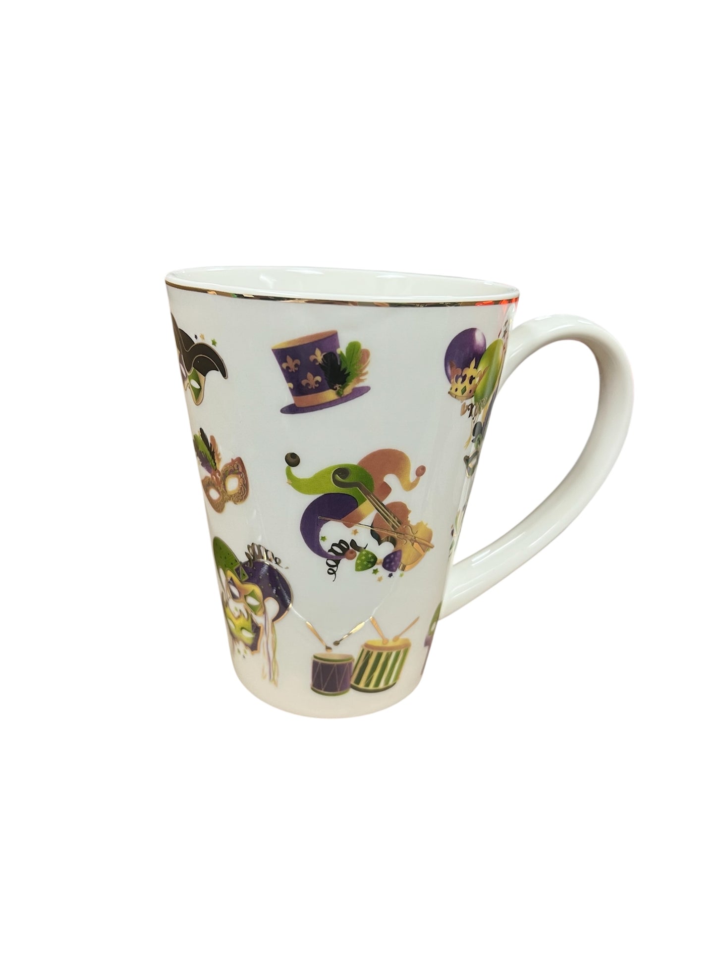 Mardi Gras Coffee Mug with gold trim