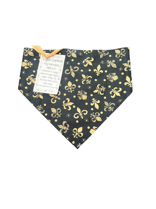Black & Gold Fleur De Lis M/L Dog Bandana