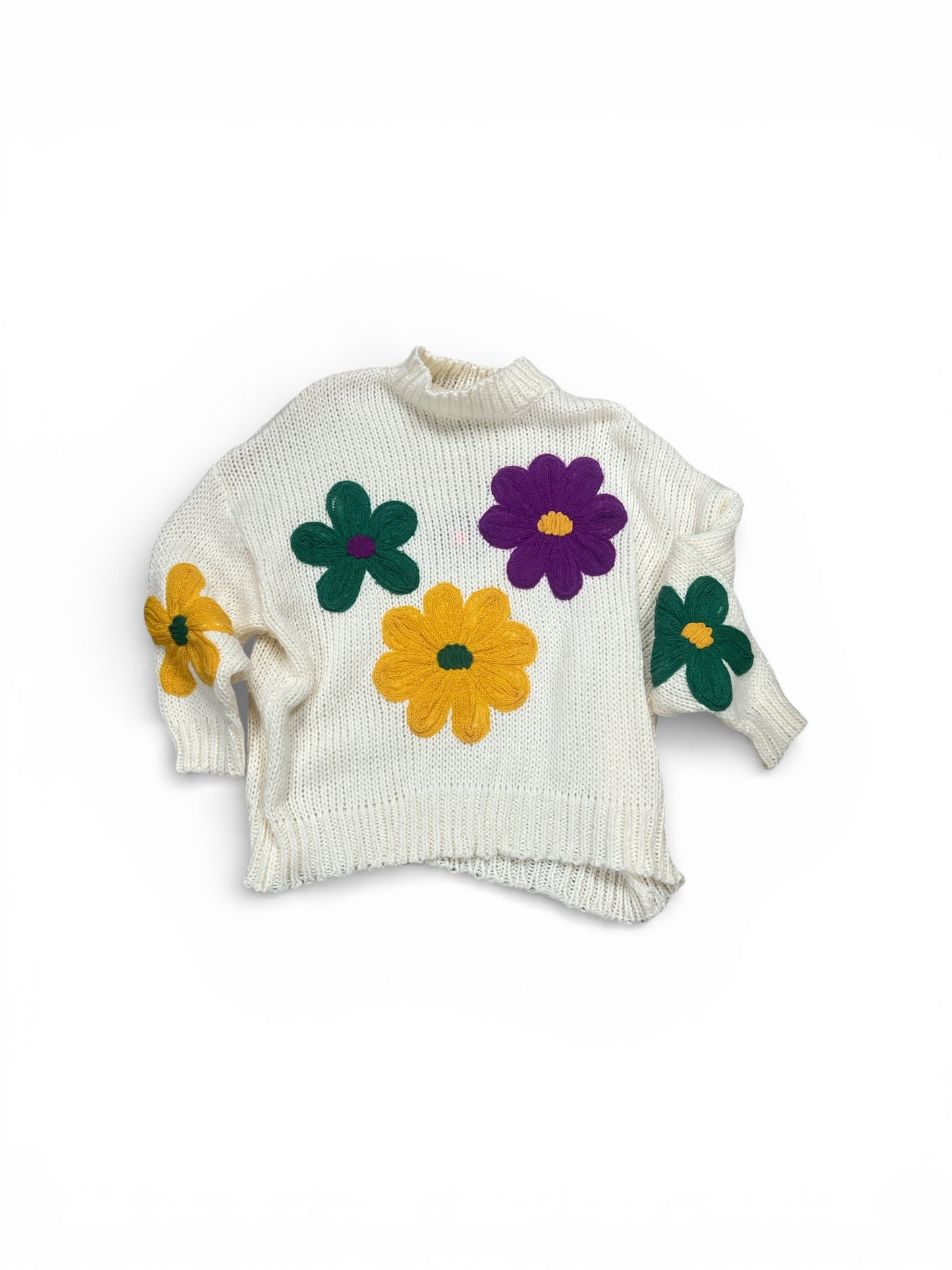 Mardi Gras Ivory Flower Sweater