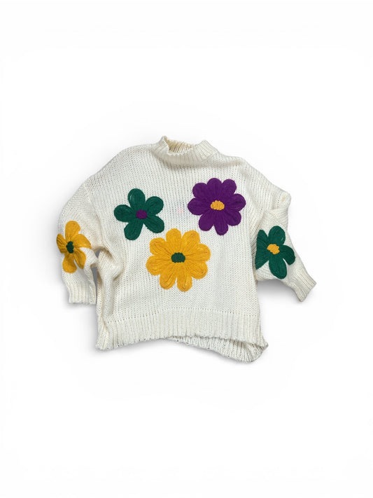 Mardi Gras Ivory Flower Sweater
