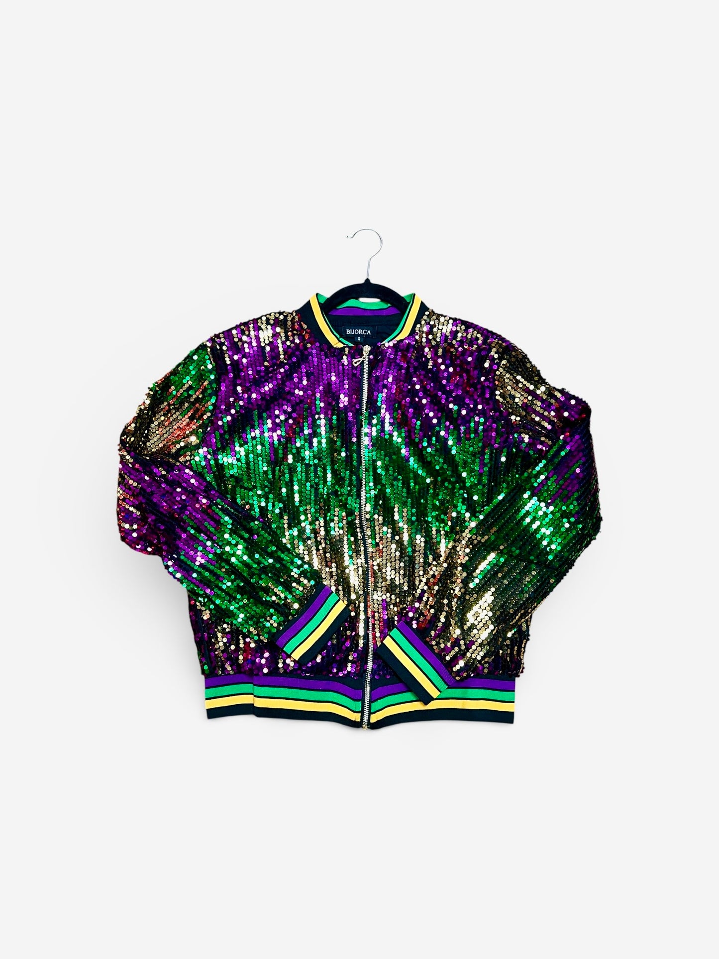 Mardi Gras Sequin Jacket with Purple Green & Gold Stripped