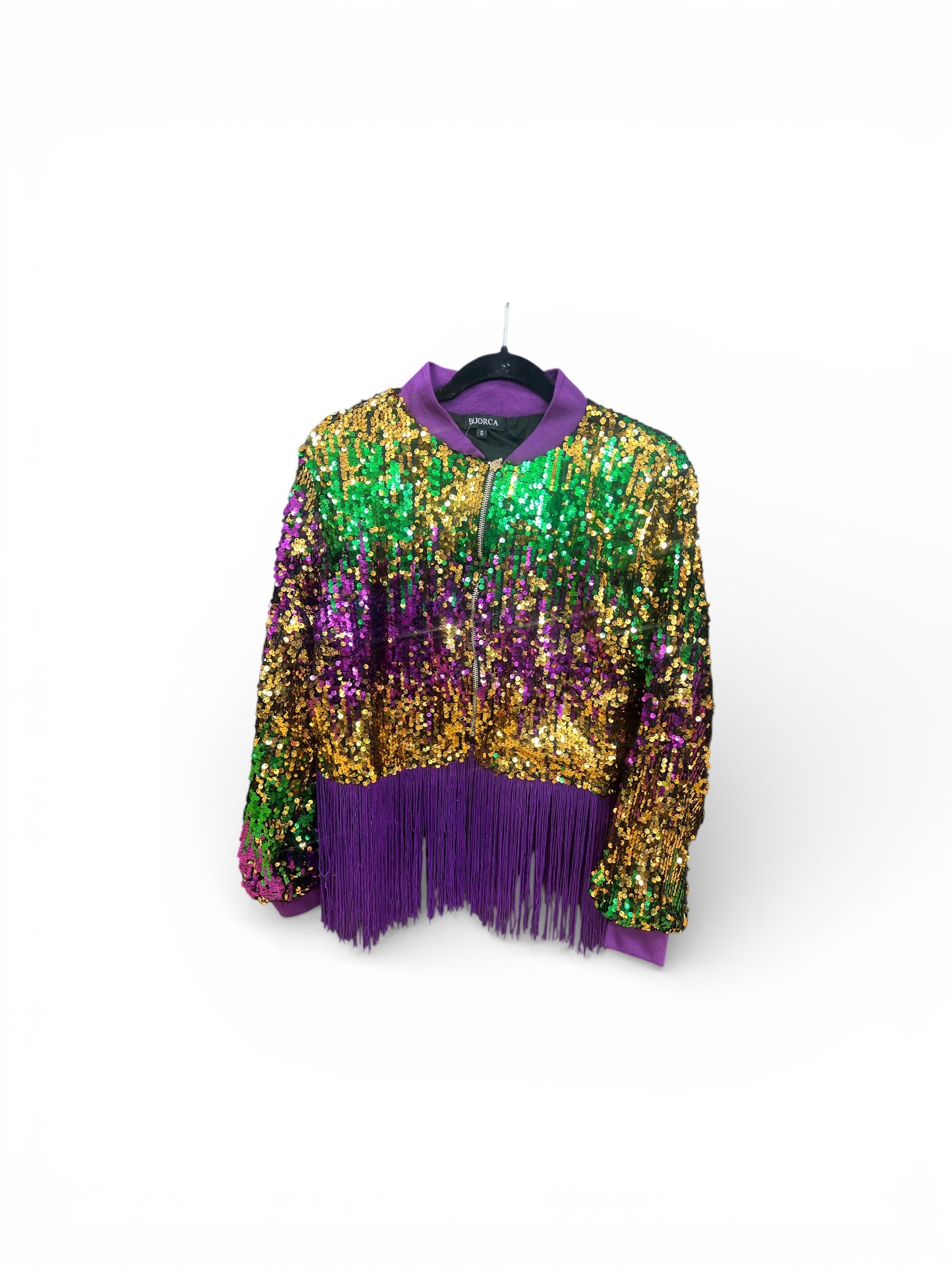 Mardi Gras Sequin Jacket with fringe