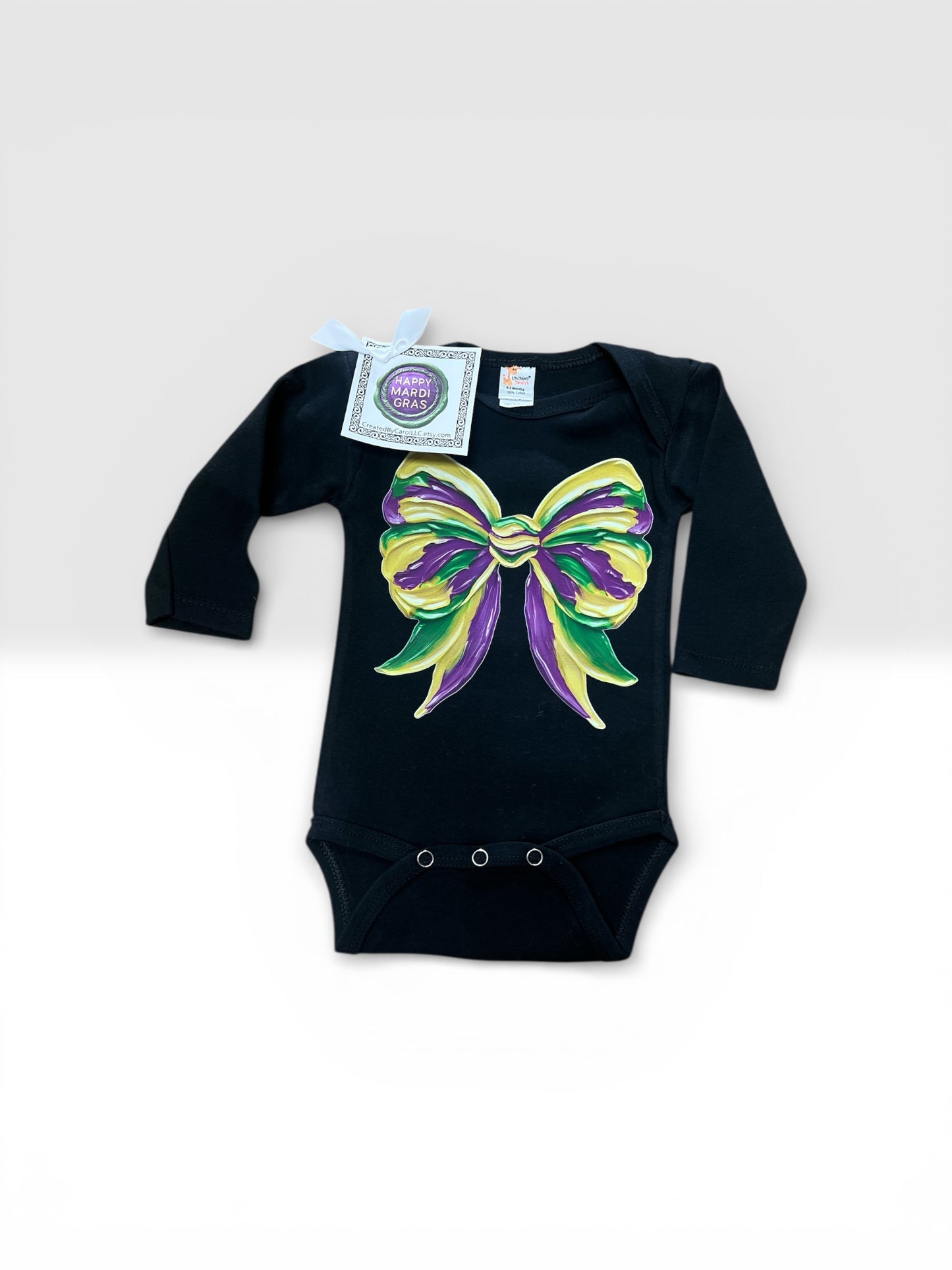Mardi Gras Bow Baby Onesie
