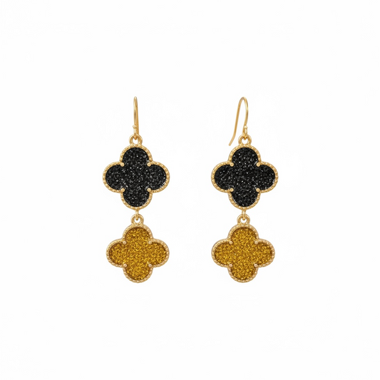 Black and Gold Quatrefoil Earrings