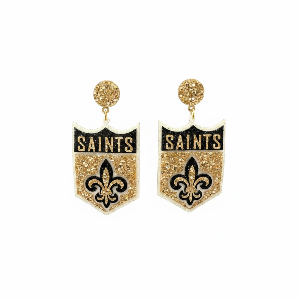 Saints Glitter Shield Earrings