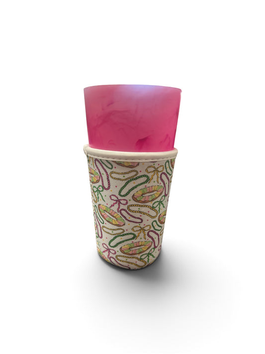 King Cake/Bow/Beads Medium Cup Sleeve