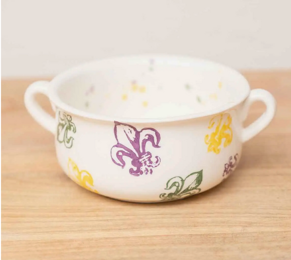 Ceramic - Mardi Gras color Fleur De Lis Gumbo Bowl
