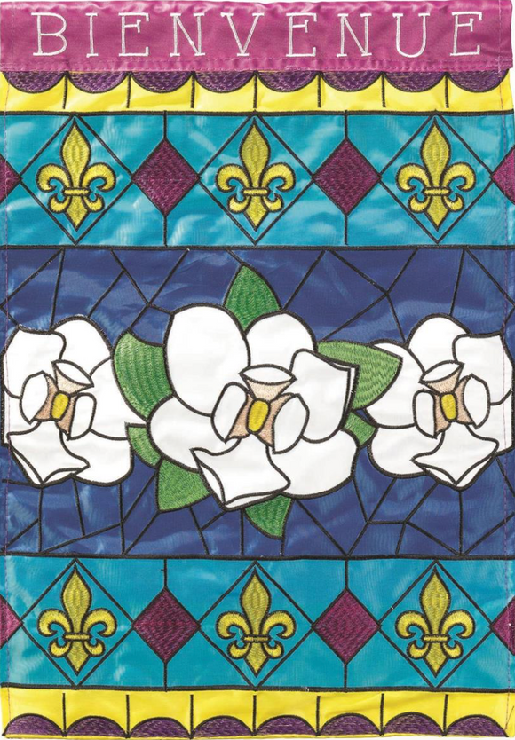 Flags - Bienvenue Magnolia stainglass house flag