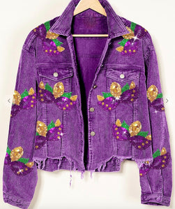 Apparel - MARDI GRAS SEQUIN PATCHES WASHED CORDUROY JACKET