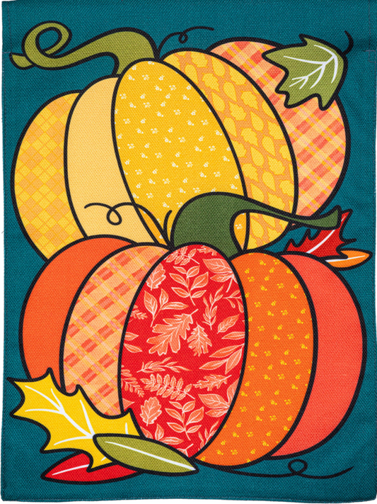 Quilted Pumpkins Burlap Garden Flag