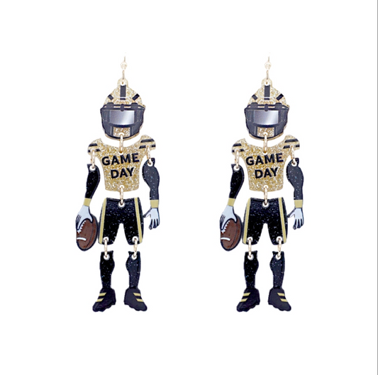 Black & Gold Football Player Earrings