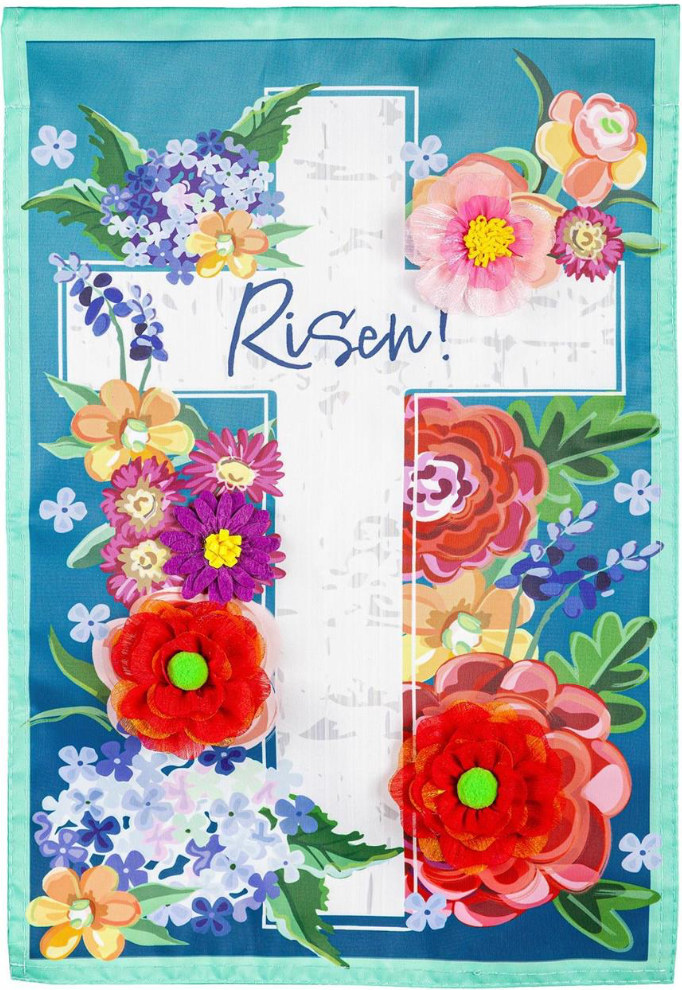 Floral Easter Cross Garden Flag