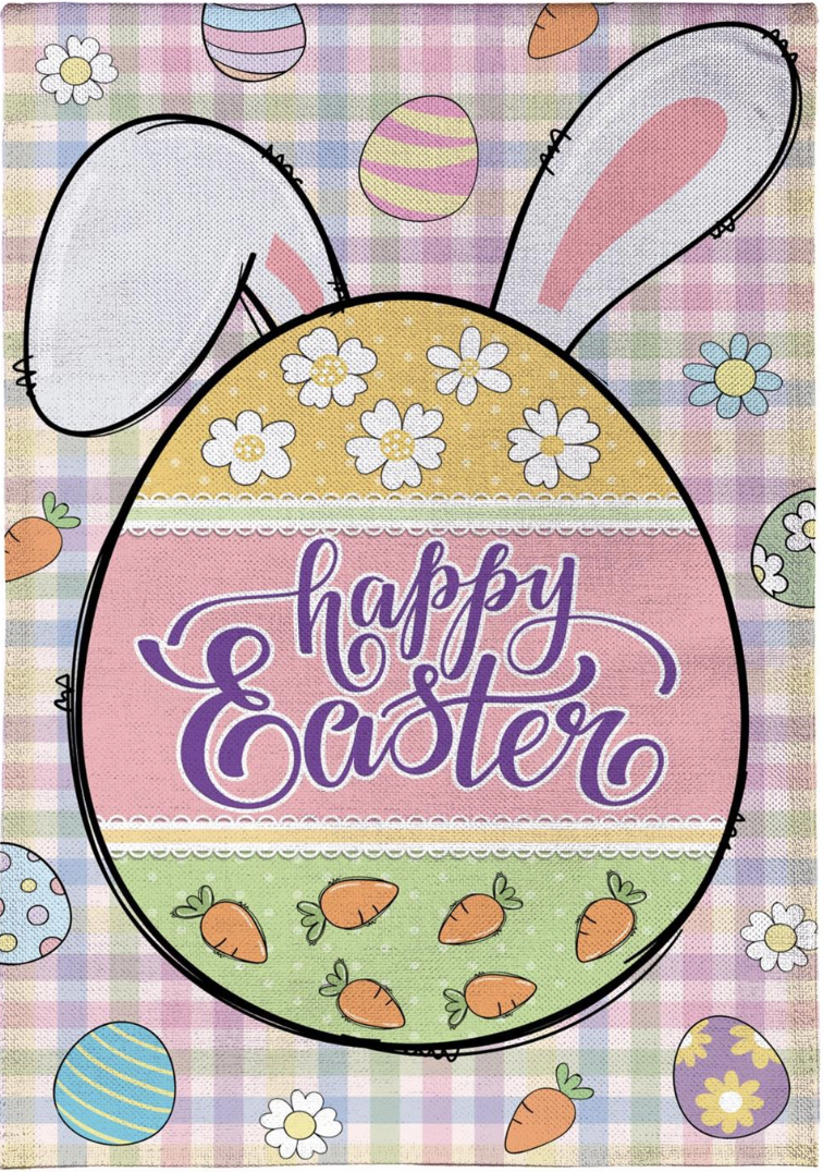 Gingham Easter Burlap Garden Flag