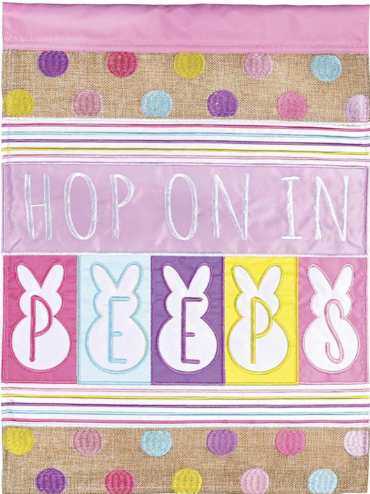 Hop on in peep Garden Flag