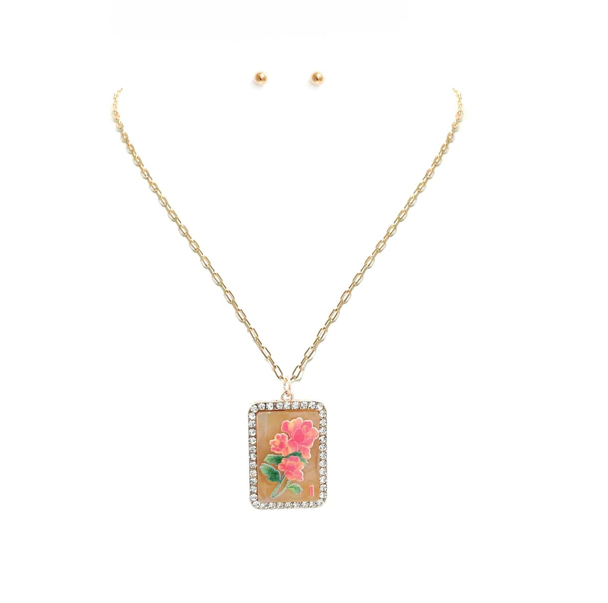 Flower Mahjong Tile Necklace