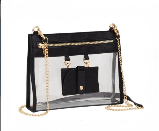 Black Clear Handbag W/ Glasses Holder