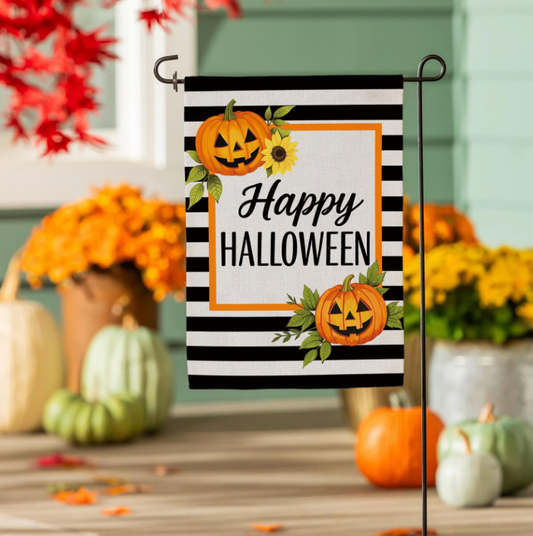 Happy Halloween Striped Jack O' Lanterns Flag