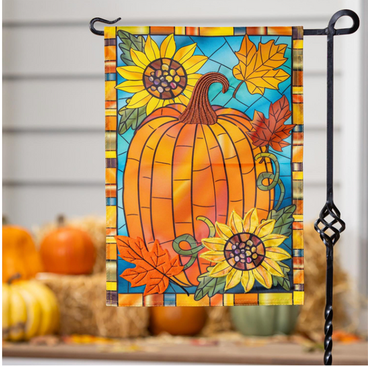 Fall Pumpkin Stained Glass Flag