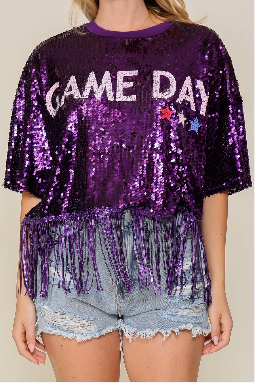 Game Day Sequin Fringe Top