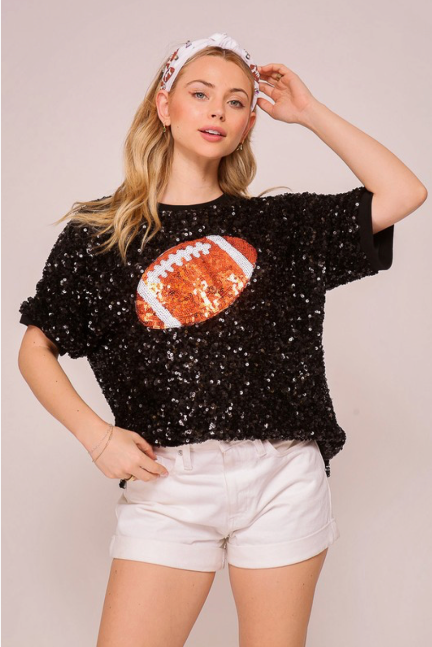 Black Sequin Football top