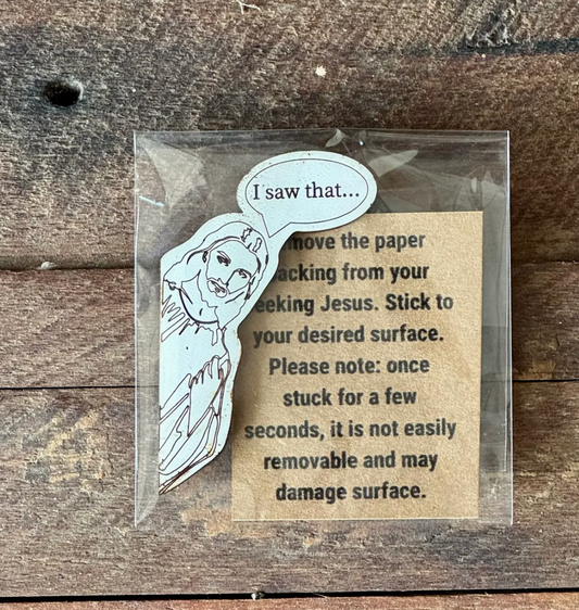 Peeking Jesus "I Saw That" Sticker