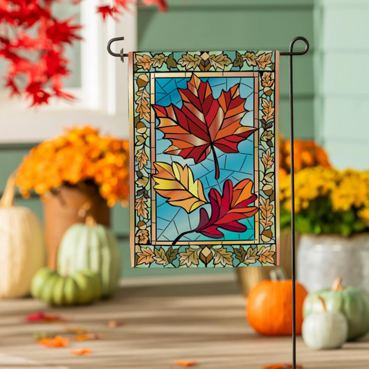 Autumn Leaves Stained Glass Flag