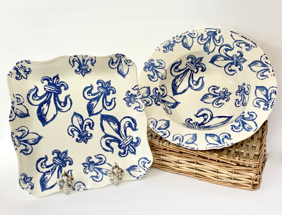 Ceramics & Platters - Blue Fleur de Lis Platters