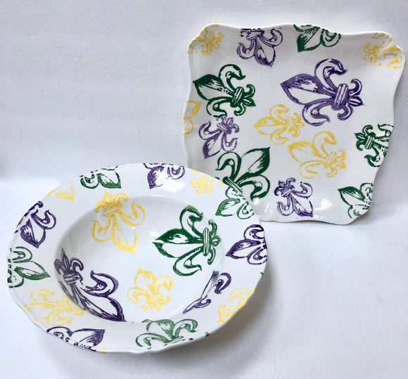 Ceramics & Platters  - Mardi Gras Fleur de Lis Platters
