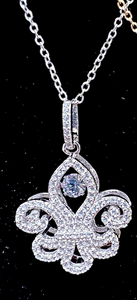Jewelry- Sterling Silver or Gold platted CZ Fleur De Lis necklace